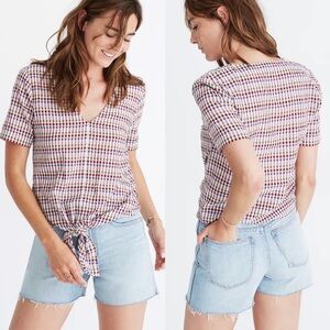 Madewell | Women’s Novel Rainbow Gingham Vneck Tie Front Short Sleeve Top Size S